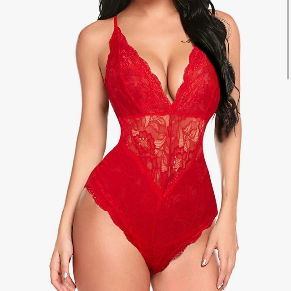 Lingerie Sexy Lace Bodysuit Deep V Teddy One Piece Lace Babydoll